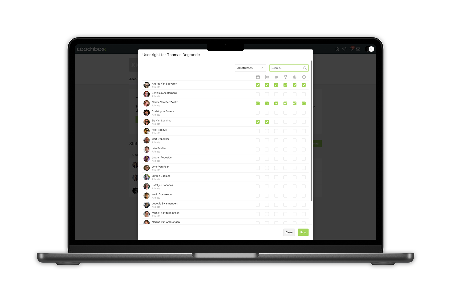 Coachbox user permissions settings