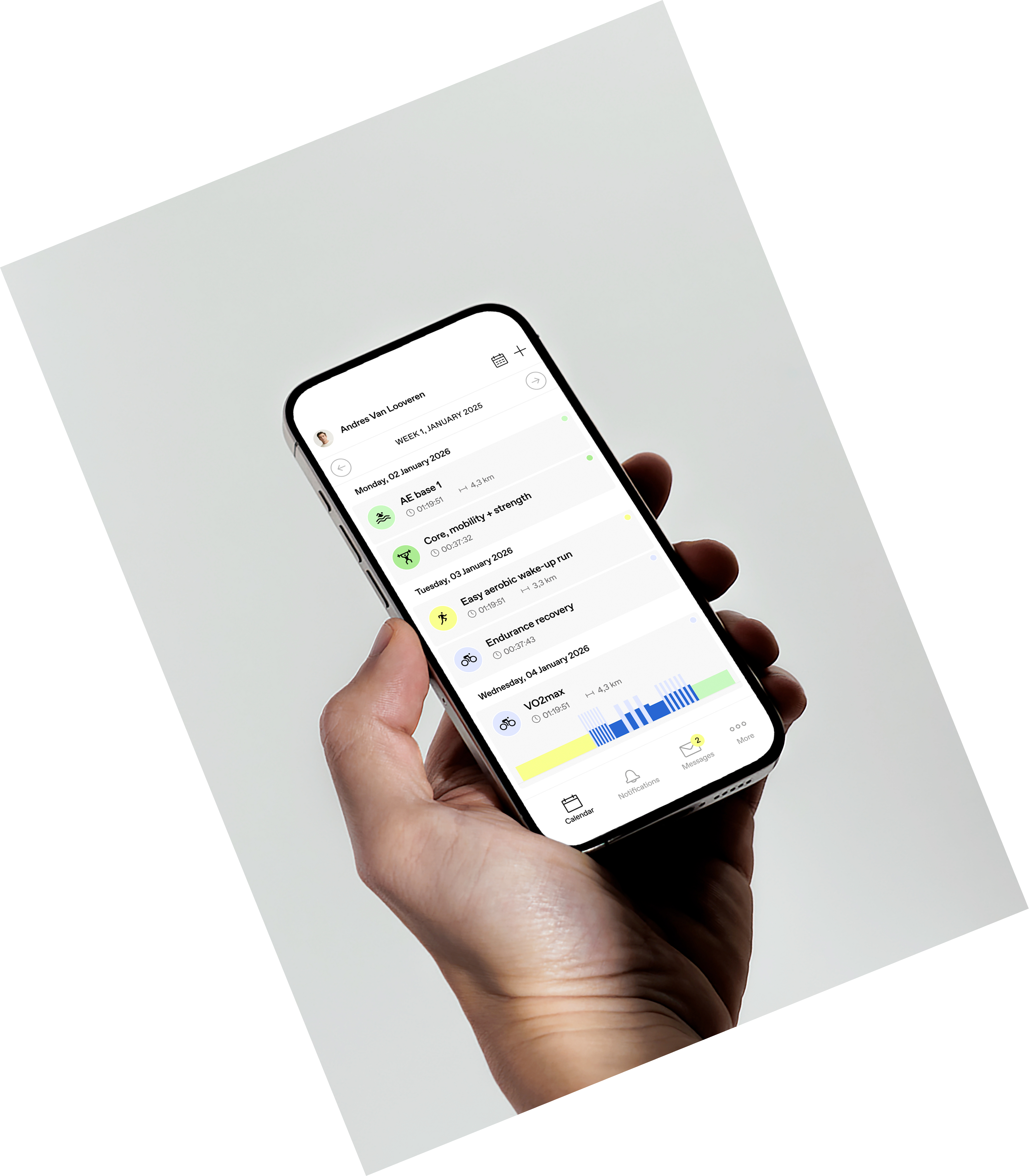 Coachbox mobile app showing training calendar