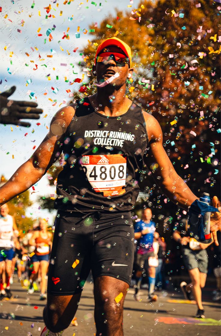 Runner celebrating at finish line